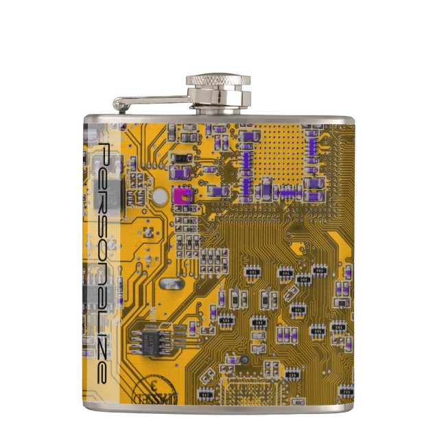Custom Light Orange PCB Circuit Board for IT Pros Flask (Front)