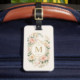 Custom Light Pastel Beige Color Floral Flowers Luggage Tag