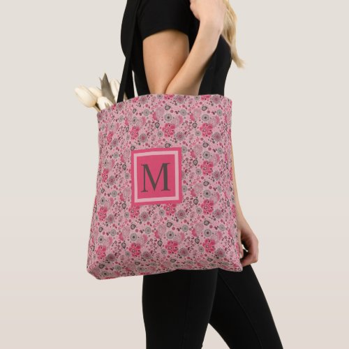 Custom Light Pink Floral Dark Pink Flowers Tote Bag