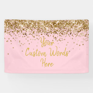 Custom Light Pink Gold Birthday Party Photo Booth Banner