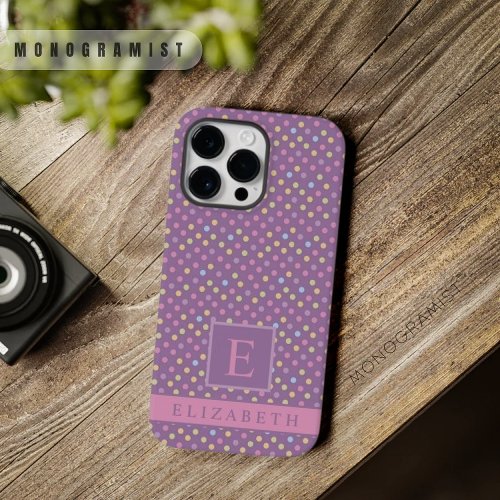 Custom Light Purple Pink Yellow Blue Polka Dot Case_Mate iPhone 14 Pro Max Case