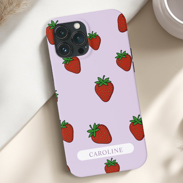 Custom Light Purple Strawberry Case-Mate iPhone Case (Custom Strawberry Case-Mate Purple iPhone Case with your Name or Text)