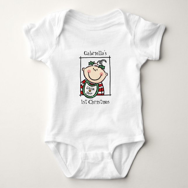 Custom Light Skin Tone Baby's First Christmas Baby Bodysuit (Front)