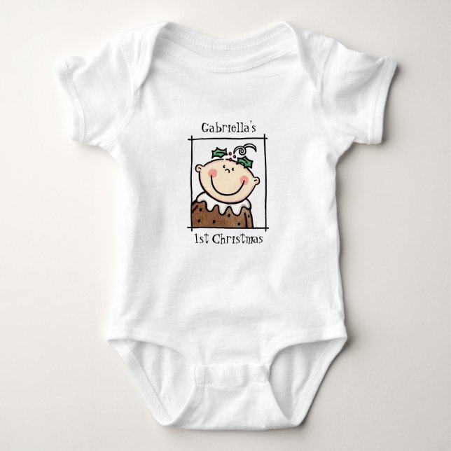 Custom Light Skin Tone Baby's First Christmas Baby Bodysuit (Front)