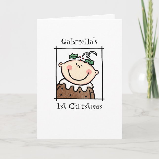 Custom Light Skin Tone Baby's First Christmas Holiday Card (Front)