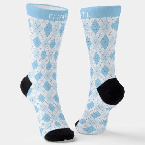 Custom Light Soft Bright Blue Argyle Pattern Socks