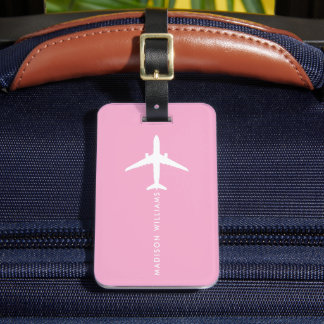 Custom Light Soft Pastel Pink White Airplane Luggage Tag
