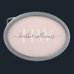 Custom Light Soft Pastel Solid Pink White Monogram Belt Buckle<br><div class="desc">Upgrade your style with a custom belt buckle that combines durability and personality. These buckles are fully customizable with names, logos, monograms, or artwork, making them perfect for personal use, gifting, or branding. Crafted from high-quality metal, they feature a polished finish and detailed engravings for a bold and stylish look....</div>