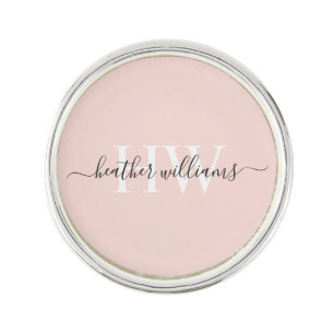 Custom Light Soft Pastel Solid Pink White Monogram Lapel Pin
