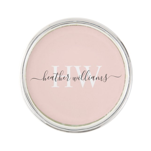 Custom Light Soft Pastel Solid Pink White Monogram Lapel Pin (Front)