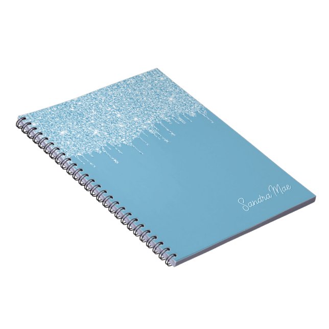 Custom Light Summer Sky Blue Glitter Notebook (Right Side)