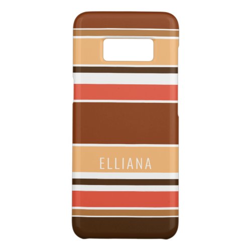 Custom Light Tan Coral Red Dark Brown Stripes Case_Mate Samsung Galaxy S8 Case