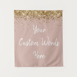 Custom Light Taupe Gold Birthday Party Photo Booth Tapestry