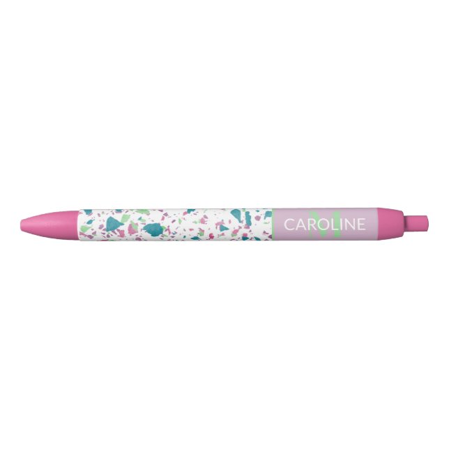 Custom Light Teal Blue Green Pink Violet Terrazzo Pen (Front)