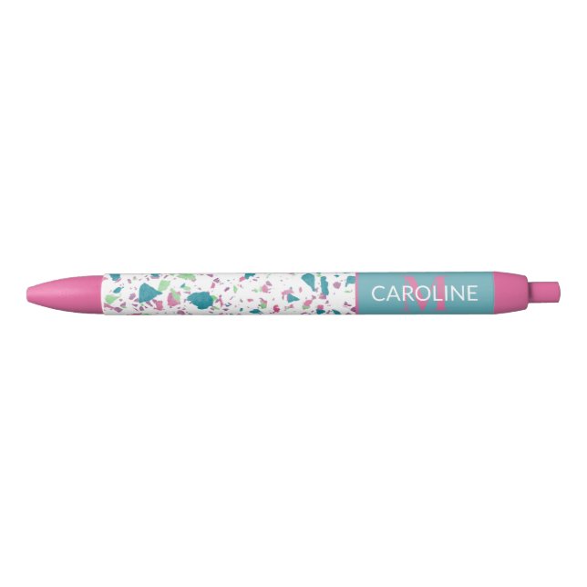 Custom Light Teal Blue Green Pink Violet Terrazzo Pen (Front)
