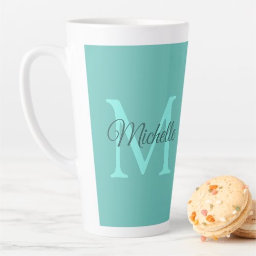 Custom Light Teal Monogram Initial Name Best Large Latte Mug