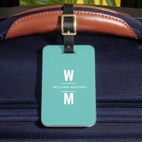 Custom Light Teal Simple Modern Minimal Monogram Luggage Tag