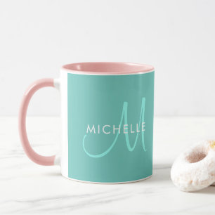 Custom Light Teal Template Names Initial Monogram Mug