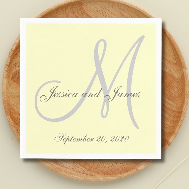 Custom Light Yellow Colored Monogram Paper Napkins (Creator Uploaded)