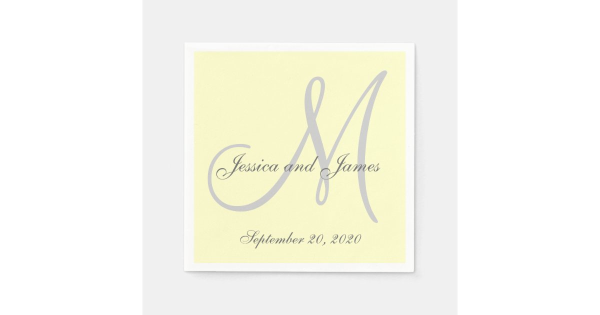 Custom Light Yellow Colored Monogram Paper Napkins Zazzle
