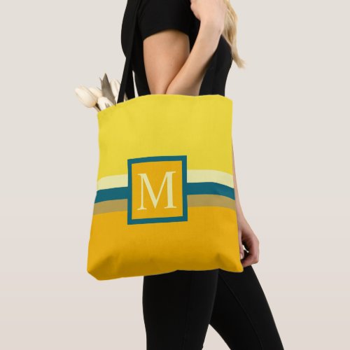 Custom Light Yellow Dark Orange Color Block Tote Bag