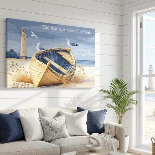 Custom Lighthouse Rowboat Coastal Beach House Canvas Print