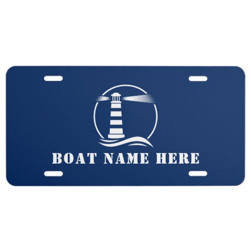 Custom Lighthouse Your Boat Name or Text Navy Blue License Plate