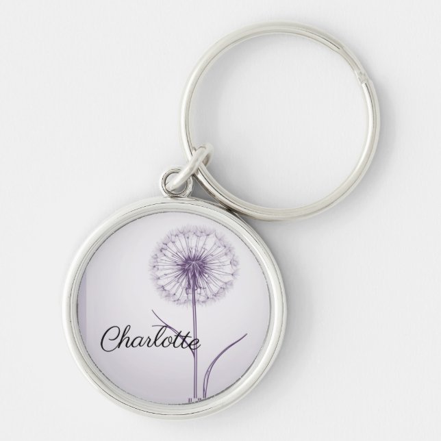 Custom lilac dandelion name tag  keychain (Front)