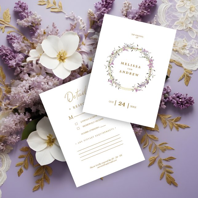 Custom Lilac Elegant Garland Wreath Wedding Enclosure Card (Custom Lilac Elegant Garland RSVP Card.)