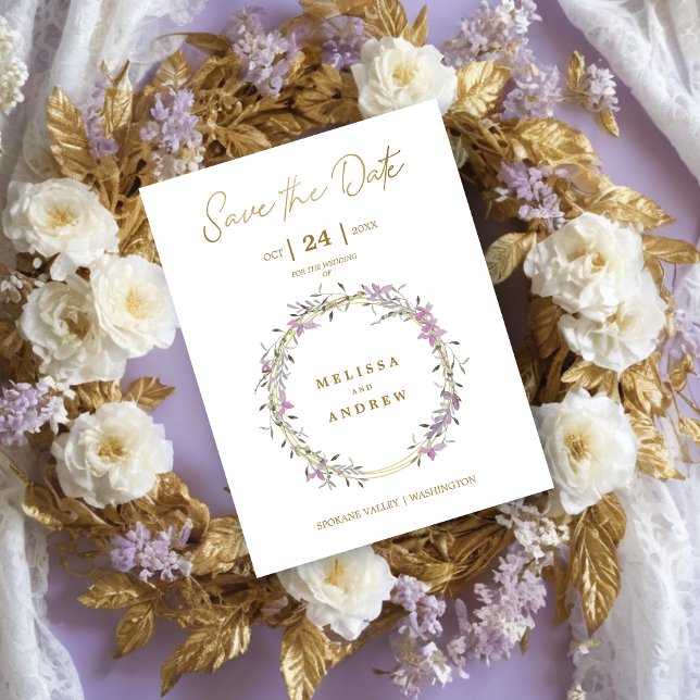 Custom Lilac Elegant Garland Wreath Wedding Magnetic Invitation (Custom Lilac Elegant Garland Wreath Wedding Save the Date Magnetic Card.)
