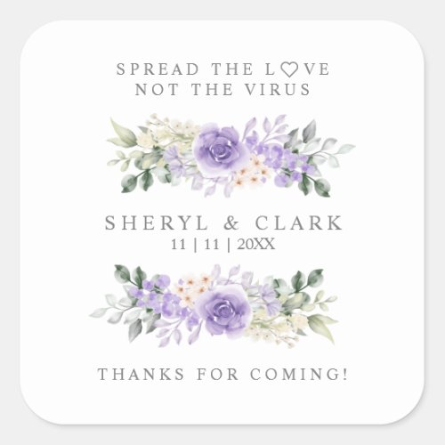 Custom Lilac Floral Wreath Wedding Sanitizer Gel  Square Sticker