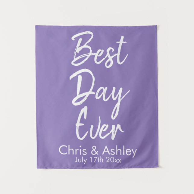 Custom Lilac Purple Wedding Backdrop Best Day Ever (Front)