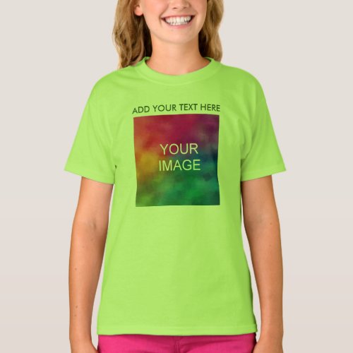 Custom Lime Add Your Text Photo Template Girls T_Shirt