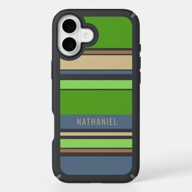Custom Lime Green Gray Blue Brown Beige Stripes Speck iPhone Case (Front)