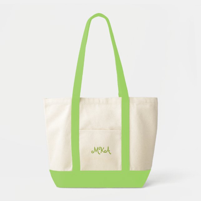 Custom Lime Green Monogrammed Tote Bag (Front)