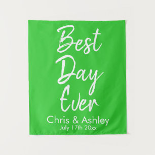 Custom Lime Green Wedding Reception Best Day Ever Tapestry