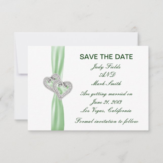 Custom Lime Hearts Save The Date Card (Front)