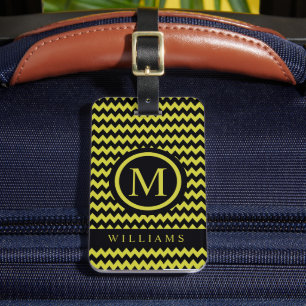 Custom Lime Yellow Green Black Chevron Pattern Luggage Tag