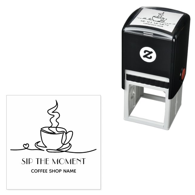 Custom Line art coffee mug Coffee shop Self-inking Stamp (In Situ)