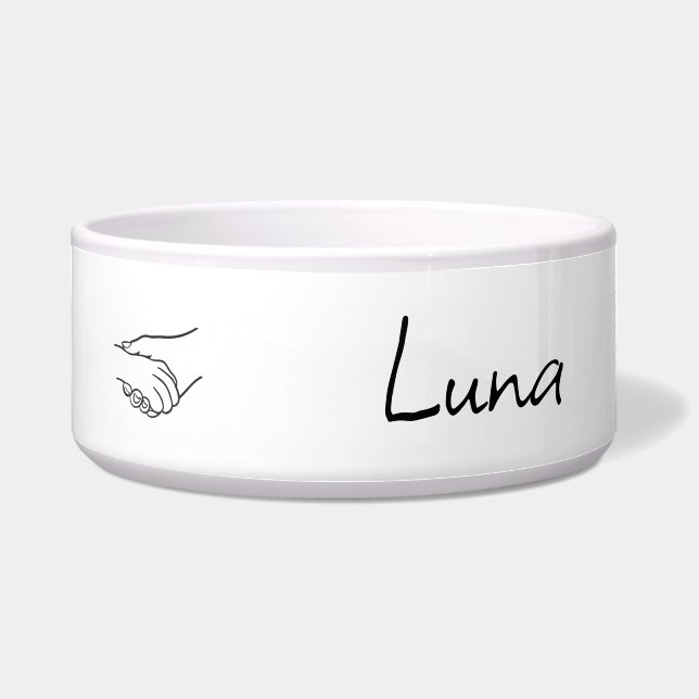 Custom Line Art Paw In Hand Typography Pet Bowl (Front)