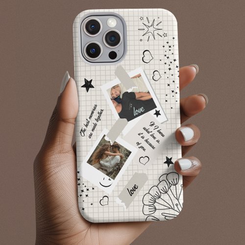 Custom Linen Two Photo Collage Scrapbook iPhone 15 Pro Case