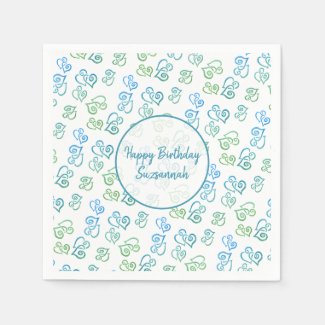 Custom Linked Green Blue Heart Pattern Over White