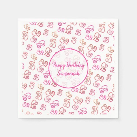 Custom Linked Orange Pink Heart Pattern Over White