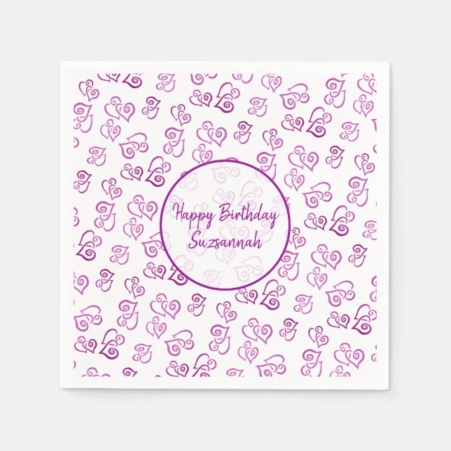 Custom Linked Purple Hearts Pattern Template Napki Napkins (Front)
