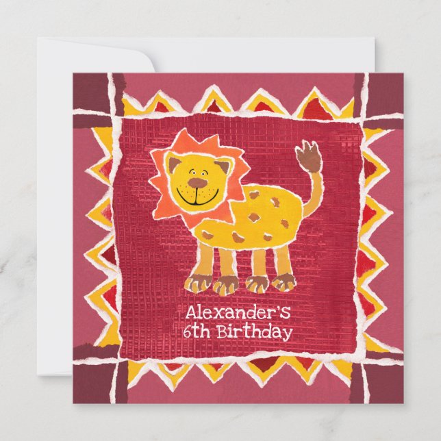 Custom Lion Collage Print Birthday Invitation (Front)