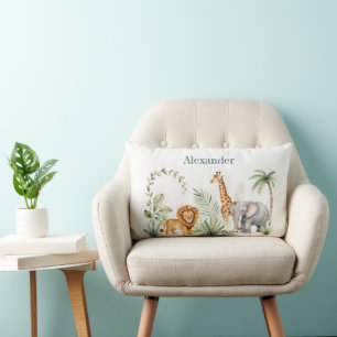 Custom Lion Giraffe and Elephant Jungle Lumbar Pillow