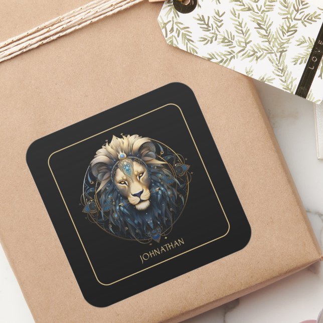 Custom Lion Zodiac Symbol Cosmic Black Gold Leo Square Sticker (Creator Uploaded)