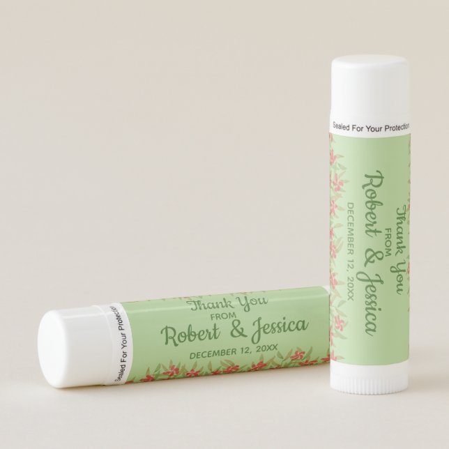 Custom Lip Balm Wedding Favor Watercolor Flowers (Front)