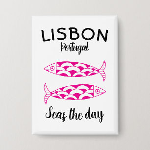Custom Lisbon Portugal Coastal Travel Green Fish Button