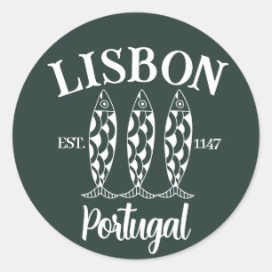 Custom Lisbon Portugal Est Text White  Classic Round Sticker